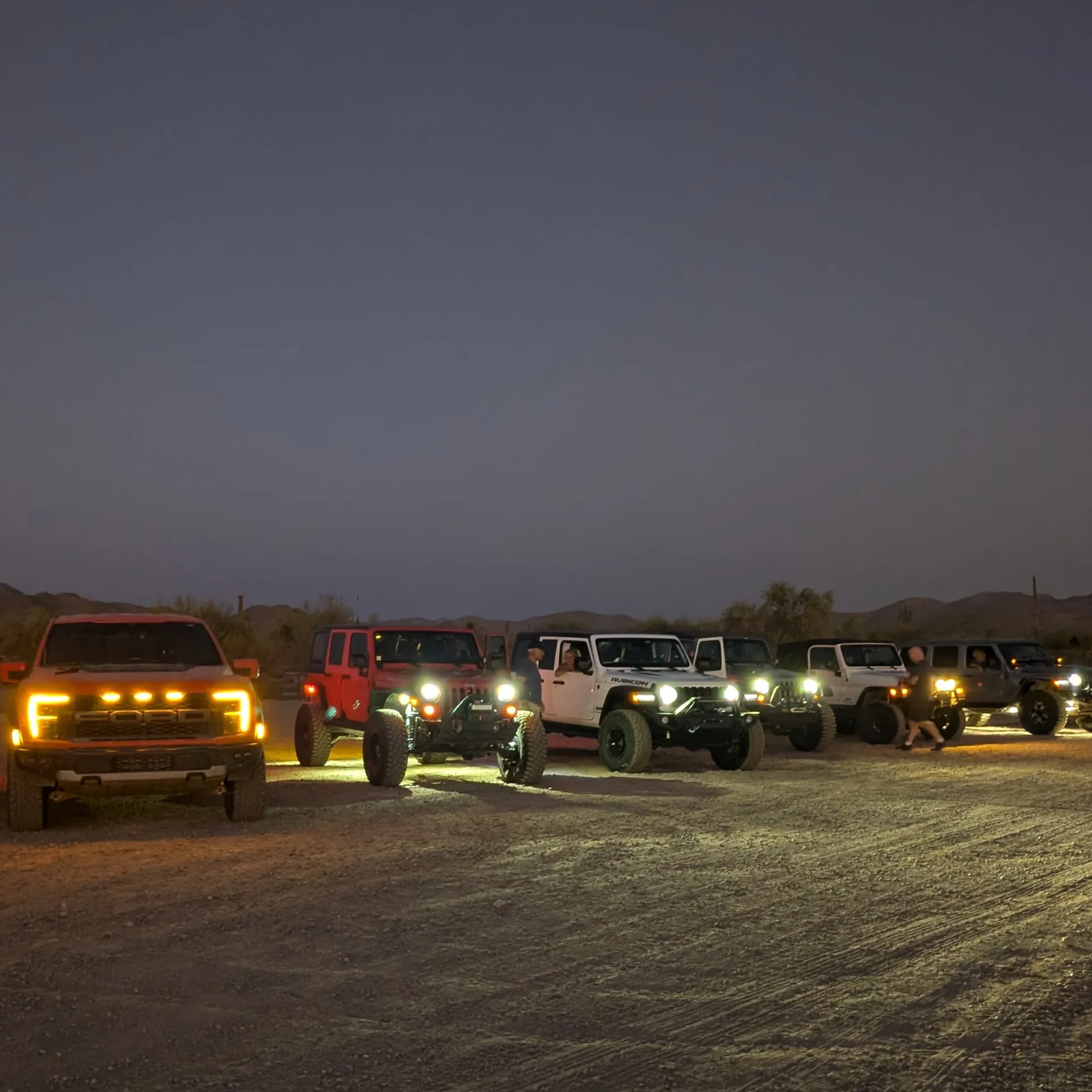 Offroading after dark is a completely different experience Staging at sunset for a night run.